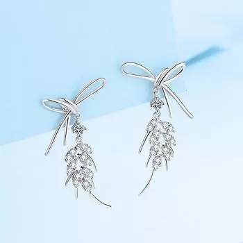 Серьги из стерлингового серебра 925 пробы, серьги с муассанитом, покрытые золотом pt950, серьги с перьями и бантом, темперамент, новые обеденные серьги 1.04 carat