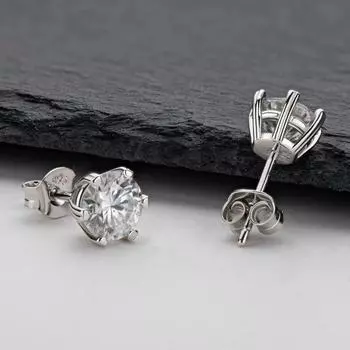 Серьги из стерлингового серебра 925 пробы для женщин, обручальные украшения, 0,5 карата, 1,0 карата, круглые серьги-гвоздики с муассанитом и бриллиантами, свадебный подарок 5.0MM Moissanite