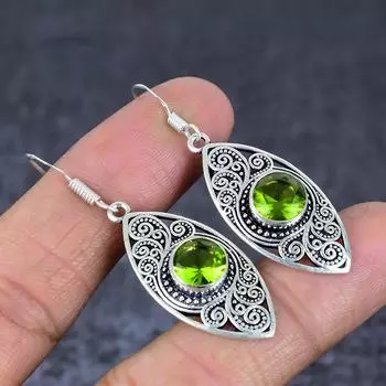 Серьги из стерлингового серебра 925 пробы с натуральным драгоценным камнем перидот 1,97 дюйма S4I71