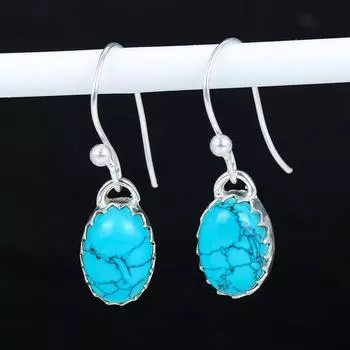Серьги из стерлингового серебра 925 пробы с натуральным бирюзовым камнем, серьги-подвески из серебра в стиле бохо, подарки для ватки, подарки для нее 2.16 синий