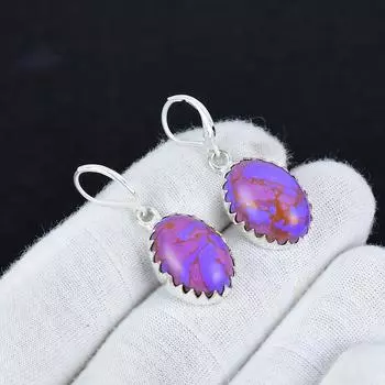 Серьги из стерлингового серебра 925 пробы с фиолетовым бирюзовым камнем, серьги-подвески из серебра в стиле бохо, подарки для вечеринок, подарки для нее 2.16 фиолетовый