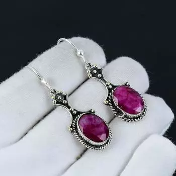 Серьги из стерлингового серебра 925 пробы с драгоценными камнями Ruby Lab, серьги-подвески из серебра в стиле бохо, подарки на День святого Валентина, подарки для нее 2.16 красный