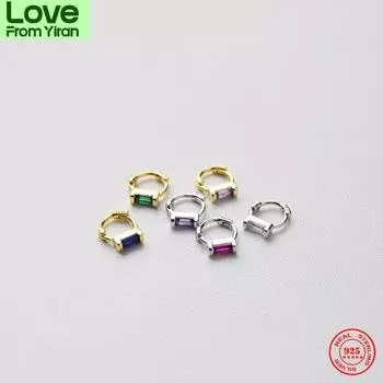 Серьги из стерлингового серебра 925 пробы, модные прямоугольные серьги с цирконием, цветные мини-серьги, милые женские серьги для девочек, ювелирные изделия