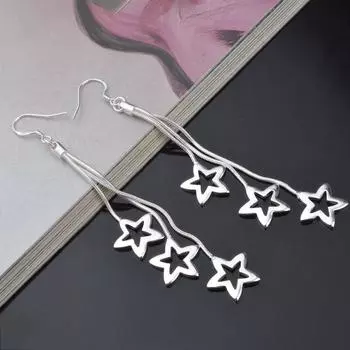 Серьги из стерлингового серебра 925 пробы, длинные серьги с кисточками и звездами, женские ювелирные изделия, подарок