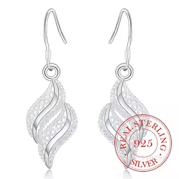 Серьги из стерлингового серебра 925 пробы, корейские винтажные висячие серьги с геометрическим узором для женщин, помолвочные свадебные украшения