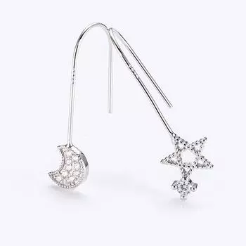 Серьги из стерлингового серебра 925 пробы со звездой и луной в корейском стиле, серебряные аксессуары 925 белый