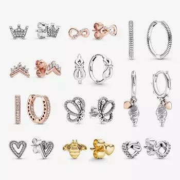 Серьги из стерлингового серебра 925 пробы, серьги-гвоздики с кристаллами для женщин, серьги в форме короны в форме сердца и бесконечности в виде пчелы, ювелирные изделия