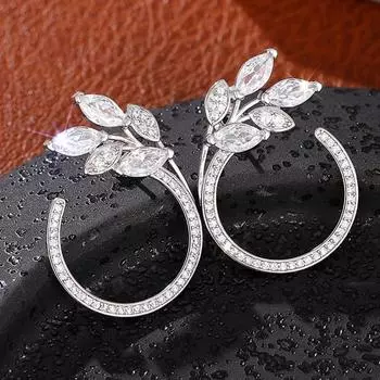 Серьги из стерлингового серебра 925 пробы для женщин, изысканные модные аксессуары в виде листьев для свадебной вечеринки, блестящие ювелирные изделия с фианитами, новые