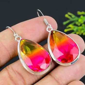 Серьги из стерлингового серебра 925 пробы с двухцветным турмалином 1,97 дюйма e6g98