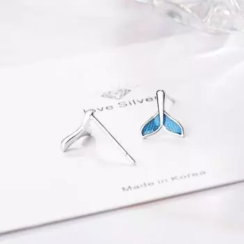 Серьги из стерлингового серебра 925 пробы, креативные синие серьги с рыбьим хвостом, глазурь, серьги с рыбьим хвостом русалки, подарки для подруги, S-E840