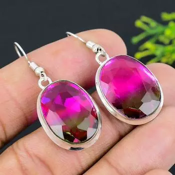 Серьги из стерлингового серебра 925 пробы с двухцветным турмалином и драгоценным камнем 1,77 дюйма Y8Z80