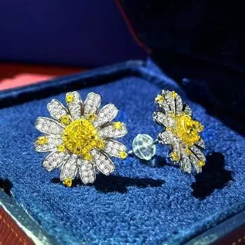 Серьги из стерлингового серебра 925 пробы, сверкающие желтые бриллианты с высоким содержанием углерода, свадебные серьги-гвоздики для женщин, свадебная вечеринка, роскошные ювелирные изделия