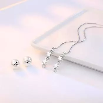 Серьги из стерлингового серебра 925 пробы, 5 шт., звездчатый цирконий, искусственный жемчуг, длинные серьги-кисточки, серьги-подвески Brincos S-E270