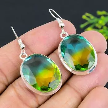 Серьги из стерлингового серебра 925 пробы с двухцветным турмалином 1,85 дюйма c3A36
