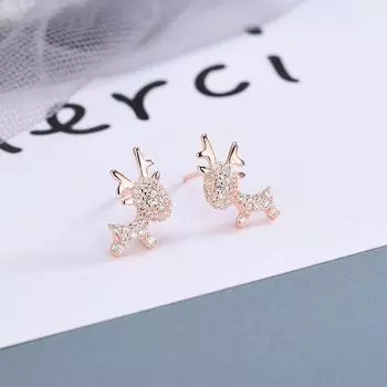 «Серьги из стерлингового серебра 925 пробы в виде оленьих рогов с бриллиантами и цирконами — милый дизайн с изображением животных, идеальный рождественский подарок» ES1023-1 платиновый