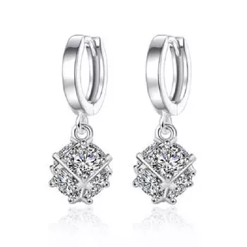 Серьги из стерлингового серебра S925, хрустальный куб, зажимы для ушей, серьги в японском и корейском стиле, изящная и модная индивидуальность 925