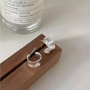 Серьги из стерлингового серебра S925 с неровной широкой поверхностью типа C серебряный