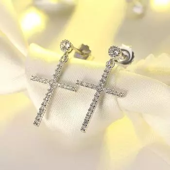 Серьги из стерлингового серебра S925 с крестиком Personality Hip Hop Zircon 925