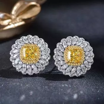 Серьги из стерлингового серебра S925, серьги-гвоздики для женщин, свадебные, женские, роскошные, 21*21 мм, серьги с бриллиантами из высокоуглеродистого серебра