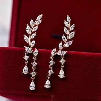 Серьги из сверкающего циркония 925 пробы с игольчатыми листьями и кисточками, капли воды, женские модные летние свежие ювелирные изделия платиновый