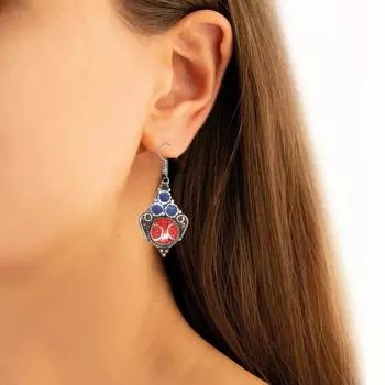 Серьги из тибетской бирюзы и коралла красного цвета в стиле непальского племени 12 г 1,5 1,6 массивный подарок