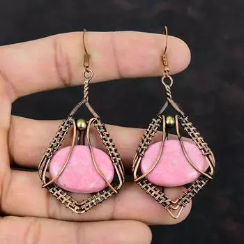 Серьги из тулита, серьги из медной проволоки, красивые медные украшения, серьги из натуральных драгоценных камней, украшения ручной работы в этническом стиле, подарки для жены