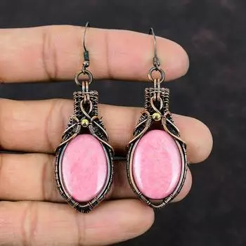 Серьги из тулита, серьги из медной проволоки, уникальные медные дизайнерские украшения, серьги из натуральных драгоценных камней, ювелирные изделия ручной работы, подарки для мамы
