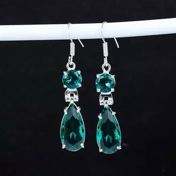 Серьги из зеленого апатита, старинные серьги из стерлингового серебра 925 пробы, серьги-подвески из серебра в стиле бохо, подарки на день рождения, подарки для нее 2.95 зелёный