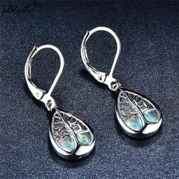 Серьги-капли Blaike из стерлингового серебра 925 пробы с синим/белым огненным опалом в форме дерева жизни для женщин, роскошные радужные серьги-капли из камня, соответствующего знаку зодиака