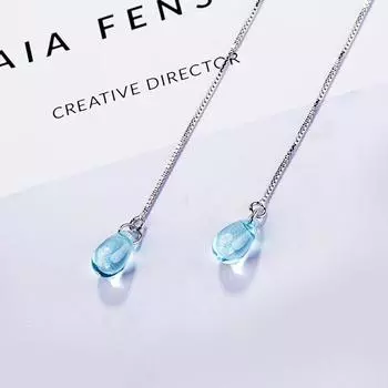 Серьги-капли из чистого серебра 925 пробы с синими кристаллами, длинные, с кисточками, висячие серьги S-E665