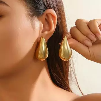 Серьги-капли из полого серебра 925 пробы, европейские и американские, высококачественные, гальванизированные, 18-каратное золото, глянцевые, простые, подарочные ювелирные изделия