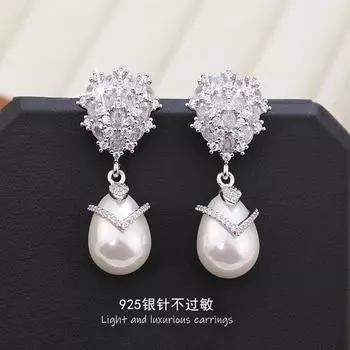 Серьги-капли из серебра 925 пробы, инкрустированные цирконами и жемчугом, высококлассные роскошные серьги с ретро-темпераментом, серьги. 18K