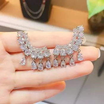 Серьги-капли из серебра 925 пробы с кисточками и цирконием, женские модные простые серьги, женский подарок на день рождения синий