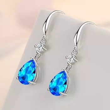 Серьги-капли из стерлингового серебра 925 пробы с белыми кристаллами для женщин и девочек, элегантные ювелирные изделия для свадебной вечеринки Eh620 синий