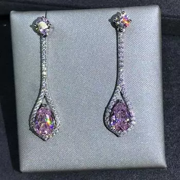 Серьги-капли из стерлингового серебра 925 пробы 3ex 2 карата с розовым муассанитом для свадьбы и помолвки по индивидуальному заказу, ювелирные украшения розовый