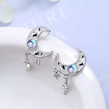 Серьги-капли из стерлингового серебра 925 пробы с кисточкой из лунного камня и луны для женщин и девочек, вечерние свадебные украшения Brincos, женские Pendientes Eh1397