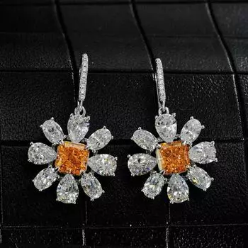 Серьги-капли из стерлингового серебра 925 пробы с измельченным льдом 2 карата * 2 шт. Необычные оранжевые сапфировые серьги с муассанитом и бриллиантами для женщин, подарок