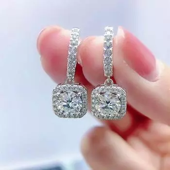 Серьги-капли из стерлингового серебра S925 с муассанитом D Цвет VVS, серьги с бриллиантами для свадьбы, помолвки, вечеринки, украшения 0.5 ct total 1 ct