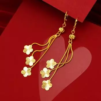 Серьги-капли из золота 18 карат Au750, простой дизайн с цветком сливы для женщин, серьги с цветочными кисточками, ювелирные изделия, подарки