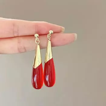 Серьги-капли красного цвета, модная индивидуальность, трендовый индивидуальный дизайн, серьги-гвоздики, серьги, украшения для ушей в стиле ретро.
