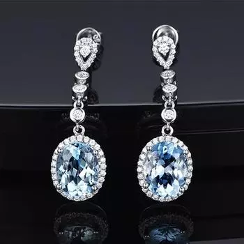 Серьги-капли с аквамарином для женщин, стерлинговое серебро 925 пробы, вневременной дизайн, нежные женские ювелирные изделия, роскошные свадебные серьги королевский синий