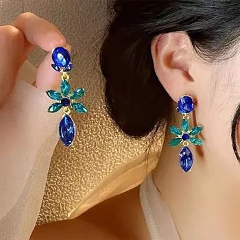 Серьги-капли с синим цветком из циркона, французские легкие, роскошные, высококачественные серьги-гвоздики, индивидуальный дизайн, женские серьги