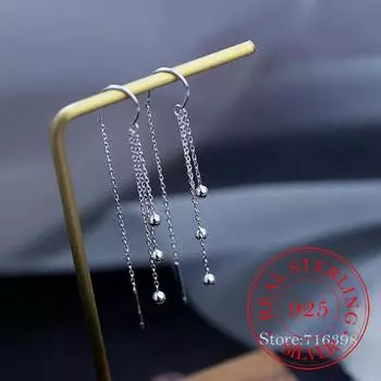 Серьги-кисточки из стерлингового серебра 925 пробы с круглыми бусинами, длинные серьги-капли из букле-д орея для женщин, модные ювелирные изделия