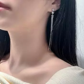 Серьги-кисточки с цирконами Niche Design 2024 года: Универсальный, роскошный и блестящий E0771 Three Star Zircon Tassel Earrings