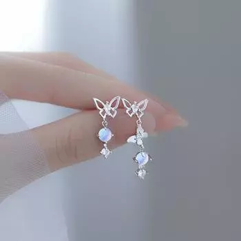 Серьги-кисточки в виде бабочки, женские, нишевый дизайн, темперамент, легкие, роскошные, асимметричные серьги с лунным камнем