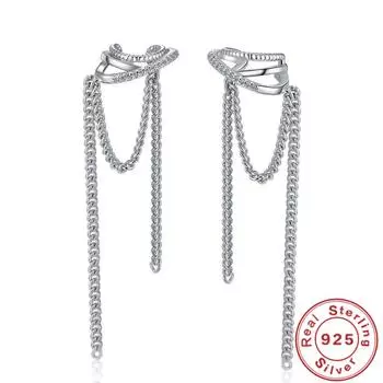 Серьги-клипсы из стерлингового серебра 925 пробы, 2 слоя, с длинными кисточками и кристаллами, без частей, для женщин, ювелирные изделия для свадебной вечеринки, подарок, женские Pendientes синий
