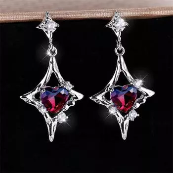 Серьги-клипсы с цирконием в форме сердца, розовый, красный, синий камень, женские серьги-клипсы с цирконием, серьги-капли для невесты, свадьбы, модные ювелирные изделия, ювелирные изделия серебристого цвета розы красного/синий