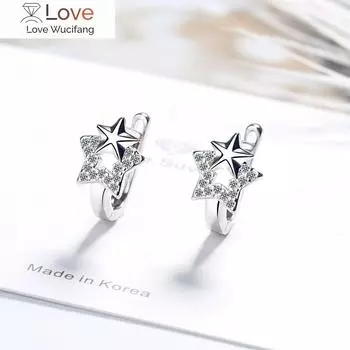 Серьги-клипсы с пентаграммой из мозаики из стерлингового серебра 925 пробы с кубическим цирконием для женщин и девушек, простые украшения для вечеринок, подарки S -E1048