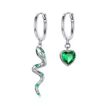 Серьги-кольца BAMOER Love Of Snake, настоящее серебро 925 пробы, зеленые серьги-кольца с фианитами для женщин, свадебные ювелирные украшения 925 silver серебряный