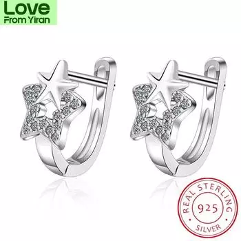 Серьги-кольца Brilliant Star Hoop из стерлингового серебра 925 пробы с ослепительным цирконием, маленькие серьги для женщин, серебряные ювелирные изделия 925 пробы Cte076